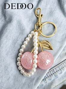 Dedoo Fashionable Cherry Keychain, Shiny Resin Pendant, Alloy C-Shaped Hook, Customizable, Suitable For Wallet/Bag, Ideal Gift For Family, Friends, Couples, Perfect For Valentine's Day - Pink - View 2