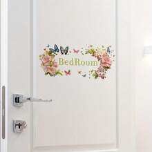 1PC Floral Butterfly Bedroom English Wall Sticker, Self-Adhesive Warm Decorative Decal For Bedroom Door - Multicolor - View 3