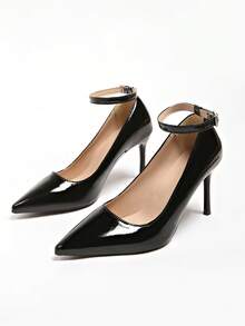 2026 Women's French Style Pointed Toe Slingback Pumps With Wedge Mid Heel, Elegant Elegant, Slimming Hollow Design Work Shoes - Black - View 5