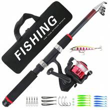 KecchKrezing Telescopic Straight Handle Fishing Rod And Reel Set With Multiple Lures, Hooks And Portable Storage Bag, Beginner Outdoor Riverbank And River Bass Fishing Gear - Red - View 2