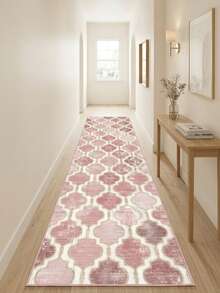 1pc European & American Classic Distressed Pink Diamond Rhombus Geometric Pattern - Runner Rug, Bathroom, Kitchen, Entrance, Doorway, Hallway, Bedside, Living Room, Bedroom, All-Season Soft Machine Washable Floor Mat, Home Decor - Multicolor - View 8