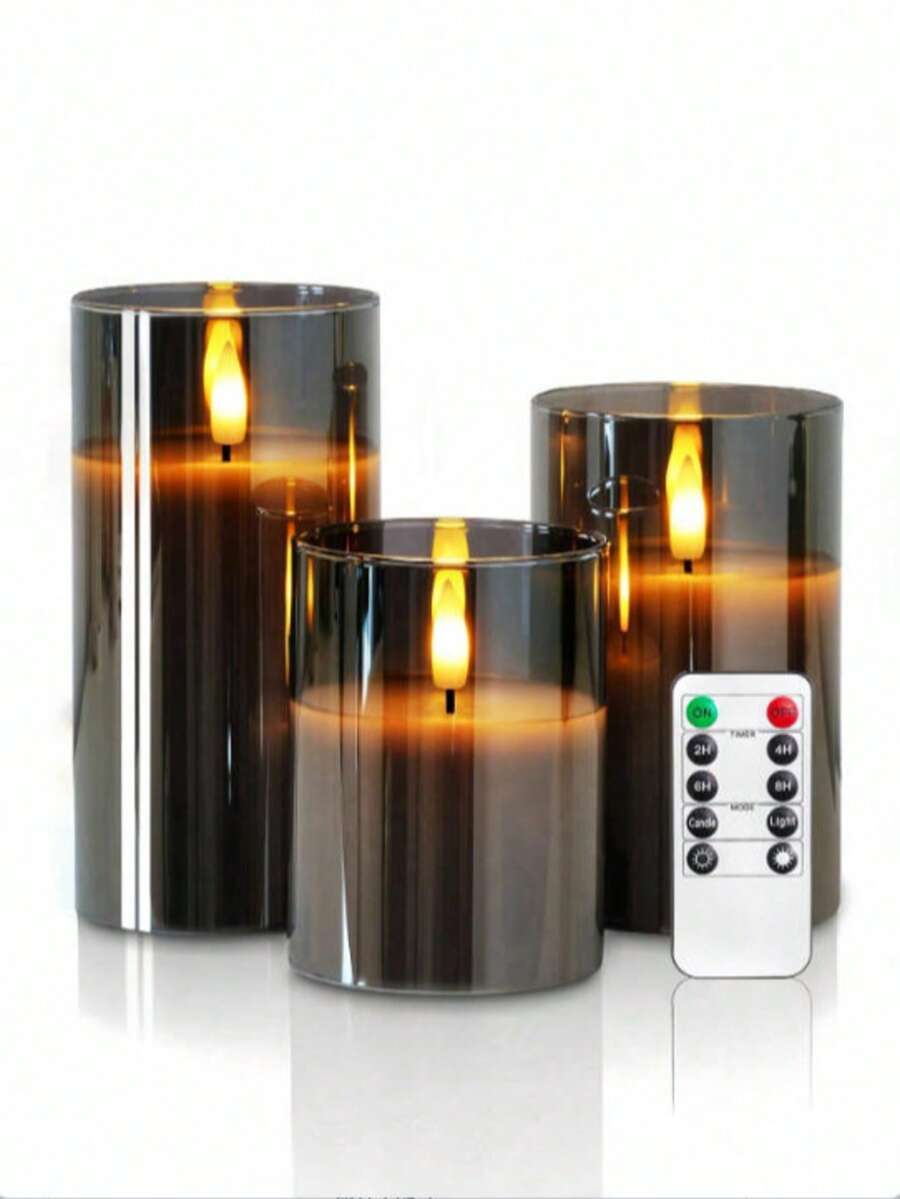 LED無煙蠟燭、閃爍LED柱狀蠟燭、升級淚滴形燭芯、電池供電電子蠟燭、桌面中心裝飾、婚禮裝飾、花園、節日派對 - 灰色 - 查看 1