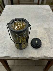 Iron Hollow Forest Projection Solar Lantern, Portable Outdoor Waterproof Garden Balcony Atmosphere Floor Light Shadow Night Light - Black Forest Lantern - View 5