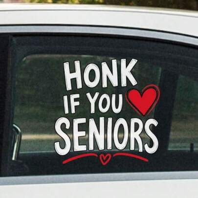 Honk If You Love Seniors Car Window Decal, 7.5 Inch Graduation Vinyl Sticker For Auto Glass Windshield SUV Truck, Class Of 2027 Senior Year Car Decorations Gift