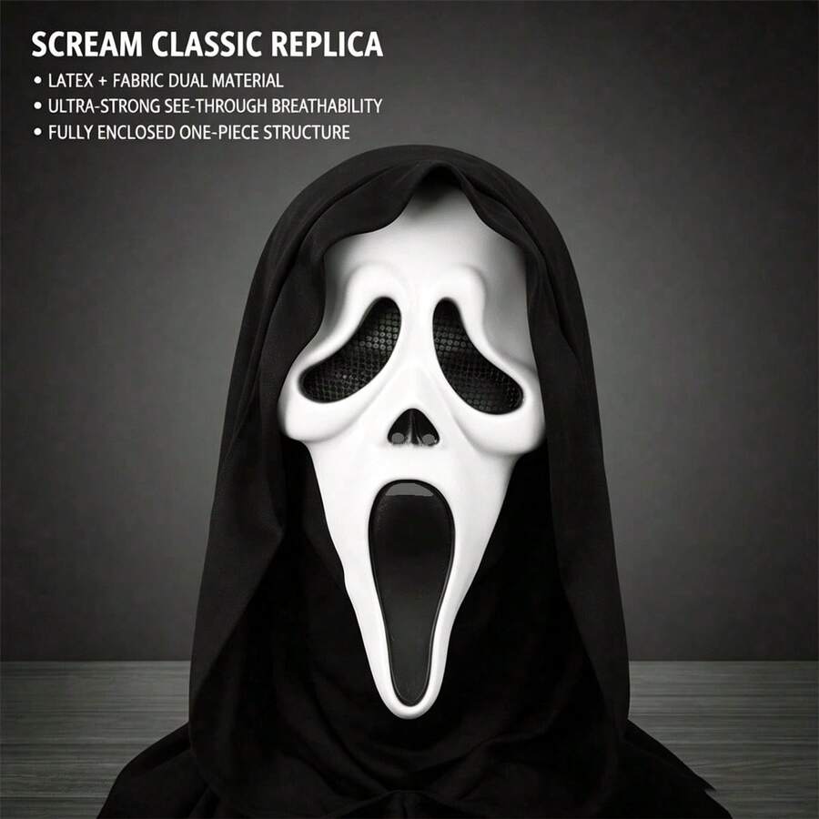 Ghost Mask, Halloween Cosplay, Horror, Funny, Scream, Odorless Mask, Horror Headpiece, Adult Dance Prop, Role Play, Latex Material, With Unique Scent - Multiple Styles - View 1