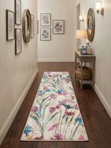 1pc European And American Fresh Tropical Floral Classic Pattern Runner Rug, Suitable For Bathroom, Kitchen, Entrance, Hallway, Bedside, Living Room, Bedroom, All Season Soft Machine Washable Mat, Home Decor - Multicolor - View 5