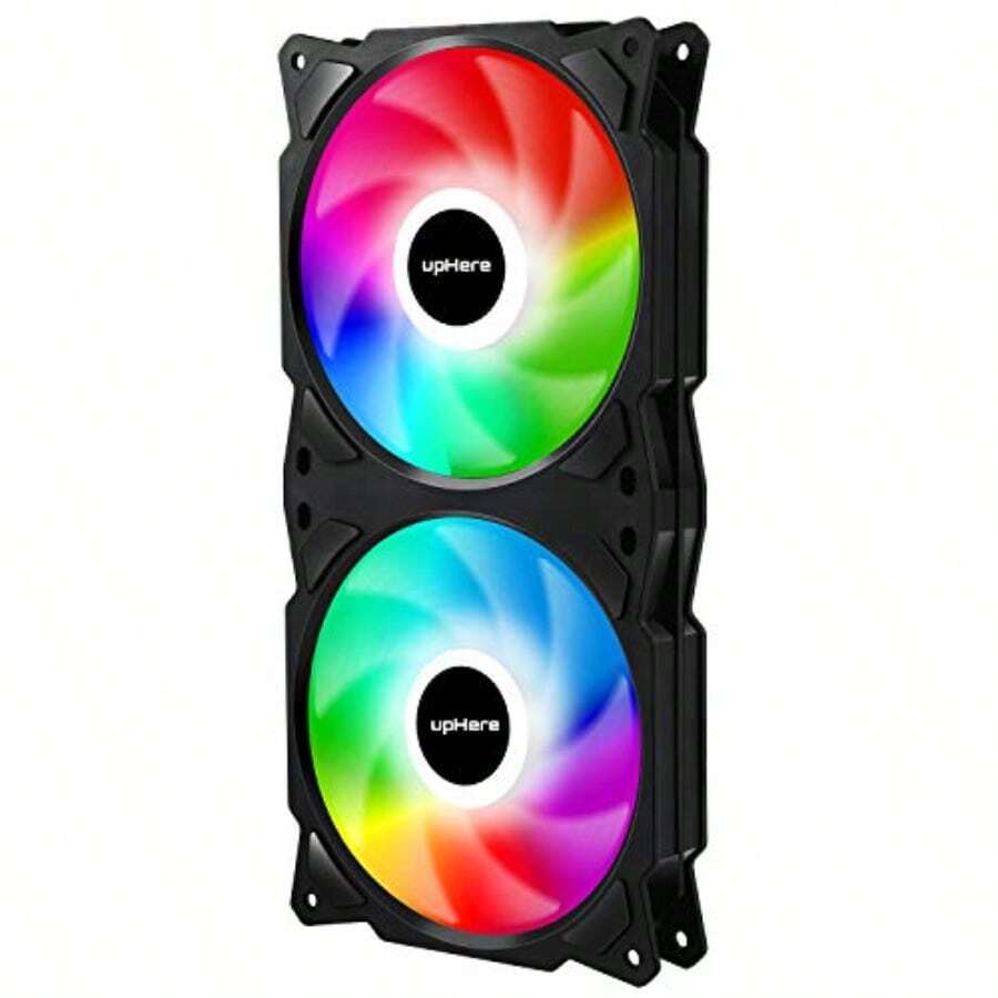 upHere PCケースファンx2基 虹色LED PWM 4PINコネクタ 2連型一体式フレーム構造 240*120*25mm 静音ファン PF240CF4 2407 - チェックする 1