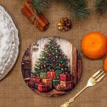 6pcs Vintage Christmas Tree Wooden Coasters, Waterproof Heat-Resistant Table Mats, Suitable For Coffee Cups, Mugs, Premium Cork Home Decor - Multicolor - View 6