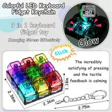 1pc Glowing Mechanical Keyboard Keychain Fidget Toy, Transparent LED Button Stress Relief Toy, Portable Sensory Anxiety Relief Pendant, Backpack Key Chain, Gift For Teens And Adults - Multicolor - View 7