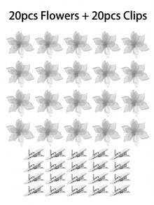 1/10/20/30pcs Shiny Double-Layer Red Poinsettia Artificial Flowers With Clips, 6.7 Inch, Suitable For Christmas Tree, Wreath, Staircase, Fireplace, Window, Coffee Table And Holiday/Wedding Party Decoration, Christmas Gift - Silver - View 13