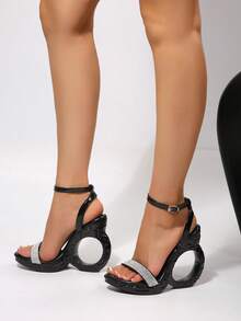 2026 Hollow Circular Asymmetric Heel Design, Breaking Conventional Footwear Design, Instantly Adding Avant-Garde Style, Easily Becoming The Center Of Attention, Open Toe + Adjustable Buckle Ankle Strap, Suitable For All Foot Shapes, Easy To Put On And Take Off, Stable And Non-Slip - Black and White - View 6