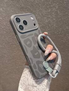 Full Coverage Anti-Drop Soft Grey Leopard Print Phone Case + Wrist Strap Compatible With IPhone 18 Pro Max/18 Pro/18/17 Pro Max/17 Pro/17/16 Pro Max/16/16 Pro/16 Plus/15/15 Pro Max/15 Pro/15 Plus/11/12/13/14 Pro Max/12 Pro/12 Pro Max/13 Pro/13 Pro Max/14 Pro/14 Pro Max/14 Plus Protective Cover, Style High-End Vibe - Gray + Lanyard - View 4