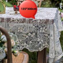 1pc Polyester Tablecloth, Elegant White Lace, Floral Pattern, Embroidered Design, Machine Made, Home Tablecloth, Square/Rectangular, Suitable For Wedding, Birthday, Thanksgiving, New Year, Home Decor, Hawaiian Theme - Apricot Embroidery - View 11