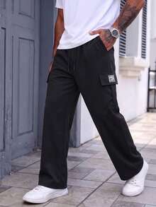 Men's Straight Leg Casual Long Pants, Multi-Pocket Outdoor Cargo Pants For Spring And Autumn, Fashionable, Suitable For Daily Work And Travel - Black - View 1