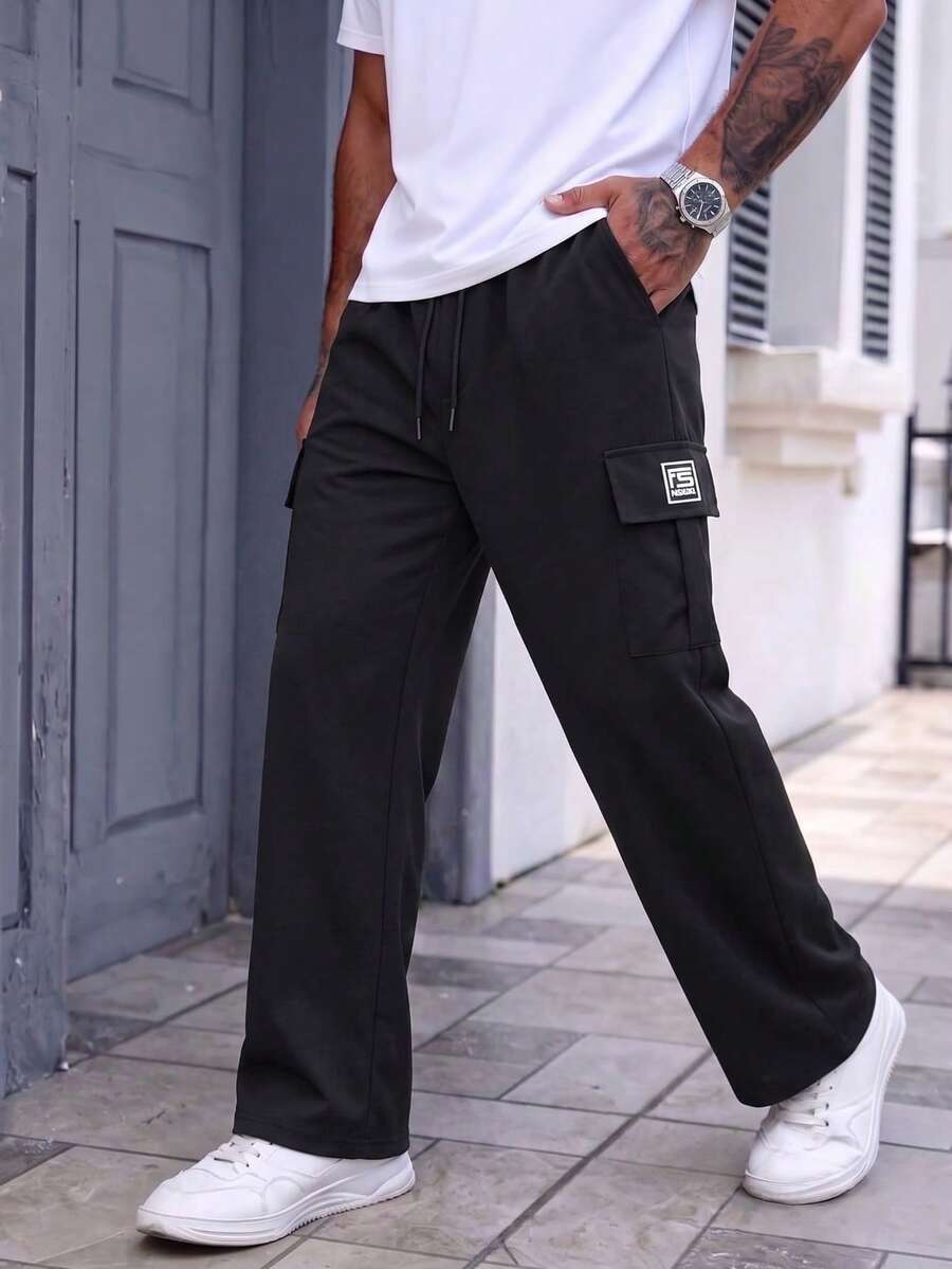 Men's Straight Leg Casual Long Pants, Multi-Pocket Outdoor Cargo Pants For Spring And Autumn, Fashionable, Suitable For Daily Work And Travel - Black - View 1