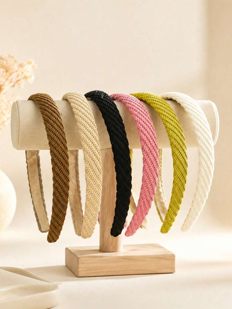 1pc Girls Maillard Color Fine Knit Fashionable Elegant Minimalist High Crown Headband Suitable For Daily Wear - Multicolor - View 1