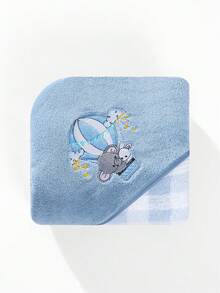 Coral Fleece Kids Hooded Bath Towel, Newborn Baby Wrap Blanket, Cute Embroidered Cartoon Bath Cape Robe - Multicolor - View 1