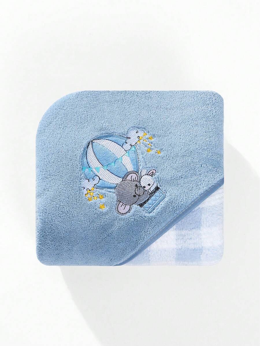 Coral Fleece Kids Hooded Bath Towel, Newborn Baby Wrap Blanket, Cute Embroidered Cartoon Bath Cape Robe - Multicolor - View 1