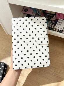 A5 Polka Dot Idol Photo Card Storage Album 4-Pocket Pages 6-Ring Cute Card Storage Book Photo Storage Album PU Leather Cover Collector Grade 2x3 Inch Photo Cards/Trading Cards Compatible (Pink/Black/White/Blue/Red) - Rectangle - View 8