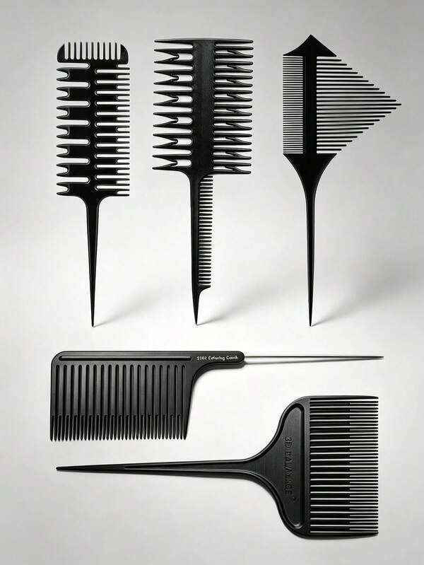 Set di 5 pettini professionali per tintura dei capelli, strumenti per lo styling dei capelli, pettine a coda appuntita per una sezione e colpi di luce precisi, spesso antiscivolo e resistente all'usura, antistatico e resistente al calore, leggero e portatile, adatto per saloni di bellezza, barbieri, ondulatura, tintura, trattamento con olio, anche per uso commerciale e domestico, strumento di styling completo per parrucchieri per realizzare colpi di luce, styling voluminoso, sezione e trecce