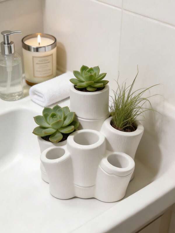 3D Printed Minimalist Bamboo-Style Connected Planter, Multi-Compartment Succulent & Green Plant Pot, Desktop Multi-Functional Decorative Storage Organizer
