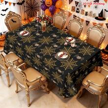 1/2pcs Halloween Tablecloth, Halloween Theme Orange Spider Web Pattern Polyester Tablecloth Suitable For Dining Table, Restaurant, Coffee Table, Kitchen, Picnic, Camping, Country Farmhouse Decor, Holiday Tabletop Arrangement - Multicolor - View 5