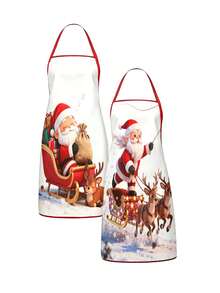 4PCS Christmas Mrs. Claus Apron Set, Funny Santa Costume Print Adjustable Waterproof Kitchen Apron, Holiday Cooking Apron Gift For Women - Multicolor - View 2