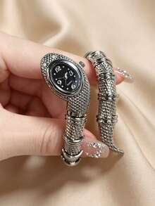 SOKI Jam Tangan Wanita Modis dengan Gelang Ular yang Dipersonalisasi, Jam Tangan Quartz dengan Penggerak Elektronik dan Tampilan Jarum, Cocok untuk Pemakaian Sehari-hari, Musim Kembali ke Sekolah, Penunjuk Waktu, Hadiah Ulang Tahun, Juga Pilihan Ideal untuk Teman. - Perak - View 4