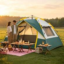 SKYNEST Automatic Instant Setup Camping Tent, 1-3/3-4 Person All-Season Tent With Dual Doors & Mesh Windows, Windproof Lightweight Green/Beige Tent For Camping, Hiking, Hunting, Travel, Outdoor Shelter, Campers Accessories, Camping Tent, Gift - Double Doors and Double Windows - View 10