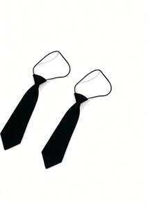Women's Solid Color Satin Fashion Versatile Short Necktie - Black - View 10