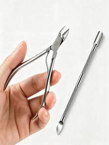 2pcs/1pc Set Professional Stainless Steel Nail Clippers And Manicure Scissors, Multi-Function Keratin Layer Pusher, For Nail Care And Manicure, Includes One Set Of Toenail Clippers, With Metal Nail Clippers And Dual-Head Pusher - Silver - View 1