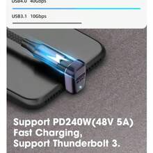1pc USB4 Type-C To Type-C Angled Adapter, Supports PD240W 40Gbps 8K@60Hz Audio/Video Transmission, Compatible With Phones, Tablets, Laptops And Other Devices - Purple - View 7