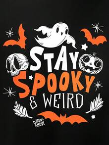 Fall/Winter Plus Size Women's Sweatshirt,Ghosts With A Halloween Theme,Skull And Pumpkin Print,Loose And Comfortable,Equipped With A Kangaroo Pocket,S - 黑色 - 查看 3
