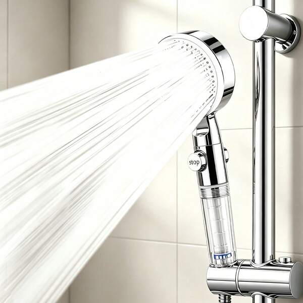Handheld Shower Head With Stop Button, 5 Spray Modes Purifying Shower Filter Head, Hard Water Softening Shower Head For Dry Skin And Hair, Shower Nozzle