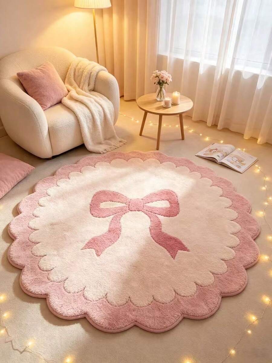 1PC Pink Bow Wavy Soft Living Room Rug, Bedroom Decor, Home Leisure Carpet, Decorative Rug, Bedroom Decor, Small Rug, Carpet, Home Decor, Living Room Rug, Living Room Small Rug, Bedroom Rug, Living Room Home Decor, Outdoor Rug, Washable Rug - Multicolor - View 1