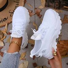 Women'S Sneakers, Stylish Walking Shoes, Lightweight Casual Shoes, Road Running Shoes, Non-Slip Breathable Tennis Shoes, Mesh Air-Cushioned Sneakers - White - View 14