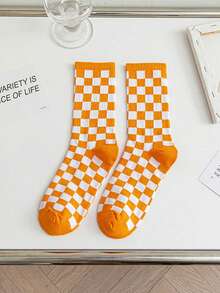 5 Pairs Unisex Plaid Mid-Calf Socks, Random Assortment, Minimalist Fashion Vintage, Soft & Comfortable, Casual Versatile, Suitable For Daily Home Wear, Autumn/Winter Essential - Multicolor - View 8