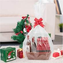 20 buah (10 Kantong + 10 Pita) Kantong Kado Selofan Bening Besar - 15,75 x 23,62 inci, dengan 10 Pita Merah, Cocok untuk Keranjang Kado Ulang Tahun, Pernikahan, Hari Ibu, dan Paskah - View 4