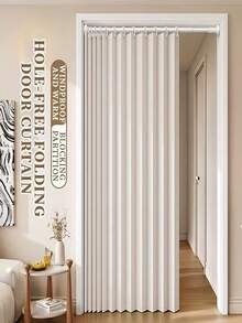 1pc Minimalist Foldable Curtain, Foldable Room Divider With Hooks And Storage Strap, All-Season Thermal Insulation, Hand Washable, No Lining Design, Suitable For Living Room, Bedroom, Bathroom, Multiple Colors And Sizes Available, Fits Various Scenes - A - View 2