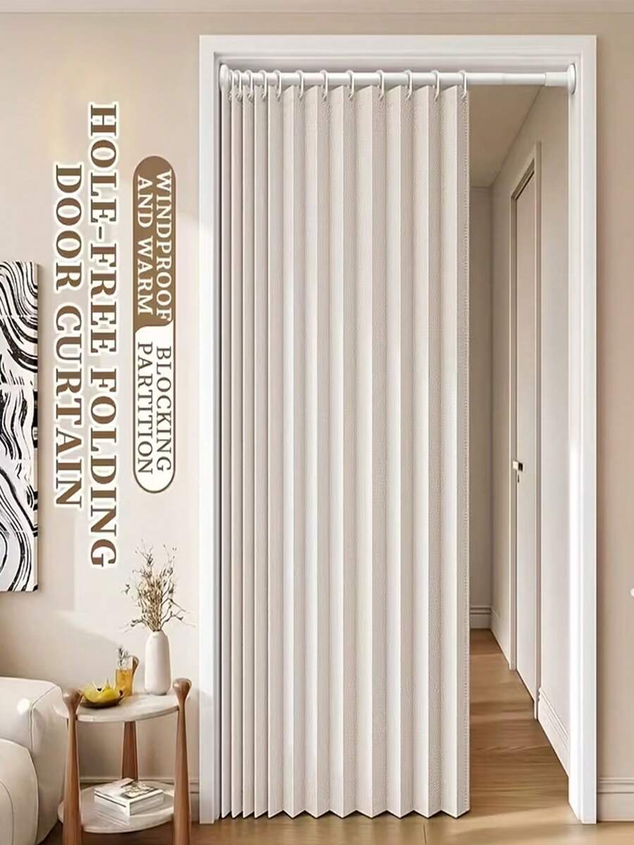 1pc Minimalist Foldable Curtain, Foldable Room Divider With Hooks And Storage Strap, All-Season Thermal Insulation, Hand Washable, No Lining Design, Suitable For Living Room, Bedroom, Bathroom, Multiple Colors And Sizes Available, Fits Various Scenes