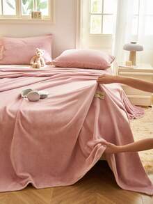 1pc Solid Color Milk Velvet Bed Sheet, Lightweight Soft Comfortable Bedding, Can Be Used As Bed Cover, Bed Sheet, Blanket, Suitable For Dorm, Bedroom Home Use, Multiple Purposes, Multiple Size Options - Rusty Rose - View 7