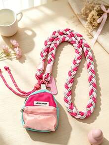 New Cute Colorful Dream Magic Hat Coin Purse With 6-Strand Braided Phone Lanyard, Adjustable Crossbody Anti-Loss Outdoor Accessory - Pink Grey Rose - View 2