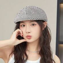 Summer Korean Style New Women's Beret Hat, Fashionable Elegant Versatile Sun Protection Knitted Hollow Artist Hat - A - View 5