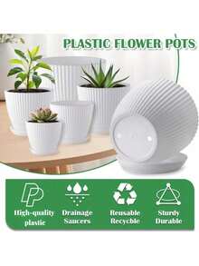 1pc/Set 7.48-5.91 Inch Plastic Flower Pot With Tray, Drainage Hole Planting Pot, Vertical Stripe Design, Lightweight And Space-Saving, Suitable For Desktop, Office, Living Room, Balcony And Home Decor - Multicolor - View 8