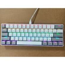 CHANGXIE 60% Compact Wired Keyboard, 61 Keys RGB Backlit Mini Portable Membrane Keyboard For Windows PC, Laptop And Gaming, Arabic Layout - White-gray-arabic-red Axis Edition - View 6