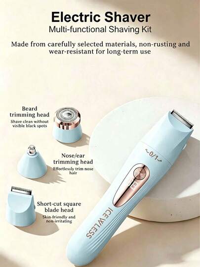 Set Alat Cukur Elektrik Multifungsi 3-in-1 untuk Wanita, Alat Cukur Kecantikan, Alat Cukur Ketiak, Epilator Multi-Kepala yang Dapat Diganti, Cocok untuk Rambut Kemaluan, Alis, Hidung, Wajah, Kaki, Ketiak, Alat Cukur Bikini Portabel, Hadiah untuk Wanita, Hadiah Liburan