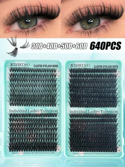 640 piezas pestañas postizas naturales suaves de 10-18 mm y 0,07 mm de grosor, densidad mixta 30D-60D, caja de regalo mejorada, extensiones DIY multiusos de un solo grupo y hilera completa, adecuadas para maquillaje diario y cosplay de anime.