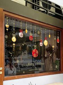 2 Sheets Christmas Window Sticker, Cute Design Window Film For DIY Christmas Window Decoration, For Displaying Christmas Ball Ornaments On Window Glass Doors As Christmas Decorations And Gifts. - Multi-color - View 6