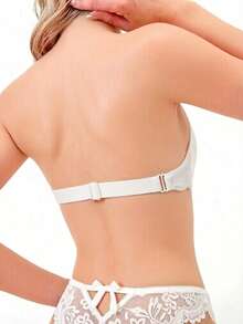 1 Set White Lace Strapless Bra And Panty Set Women Front Closure Push Up Bandeau Lingerie - White - View 3