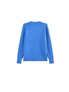 Soft Blue Pullover Knit Sweater For Women, Loose Fit Base Layer Inner Sweater, Autumn/Winter, Petite - Blue - View 4